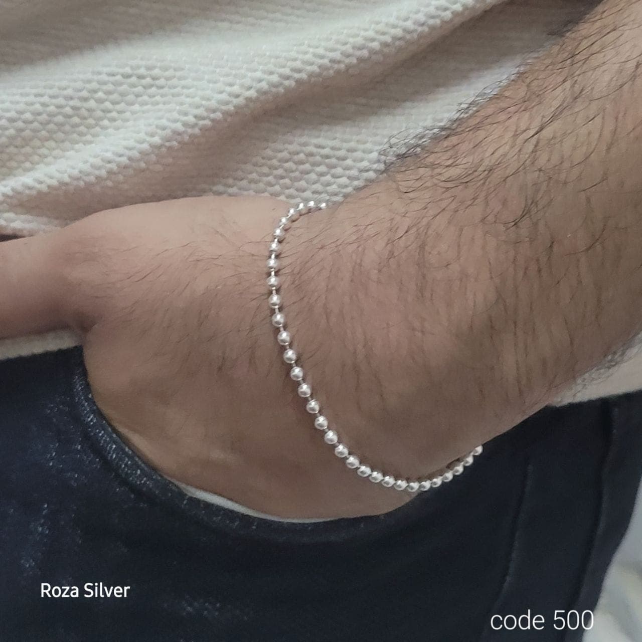 انسيال فضة رجالي خرز كروي (Ball Chain)