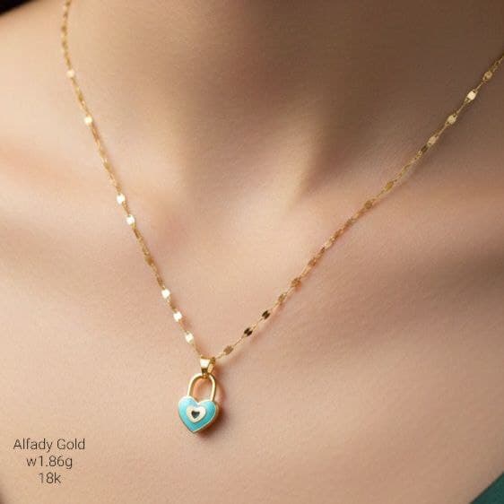 سلسلة ذهب بناتي عيار 18 بقفل القلب المينا | قلادة الحب والحماية الأنيقة