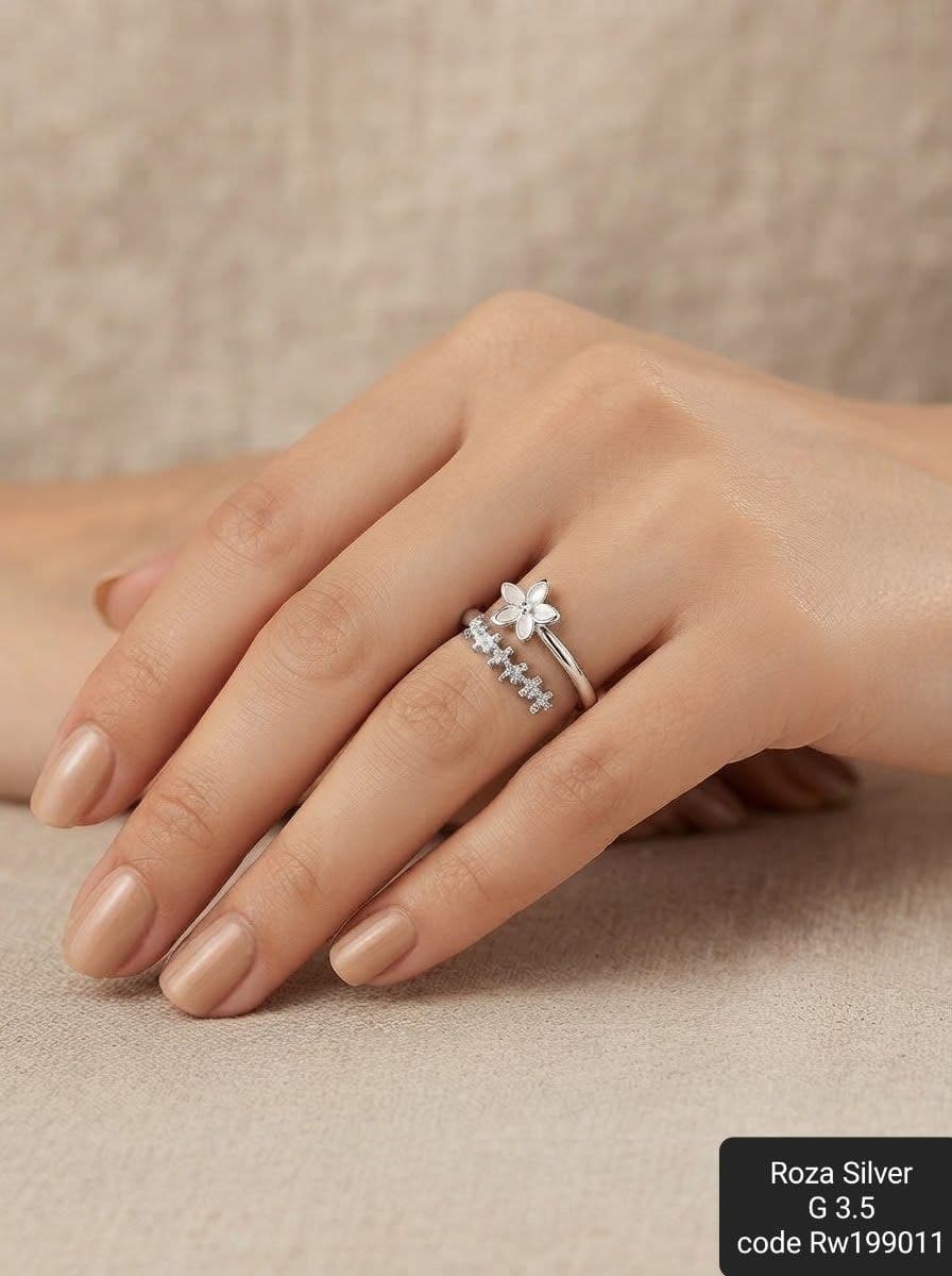 خاتم بناتي فضة عيار 925 بتصميم رقيق وعصري