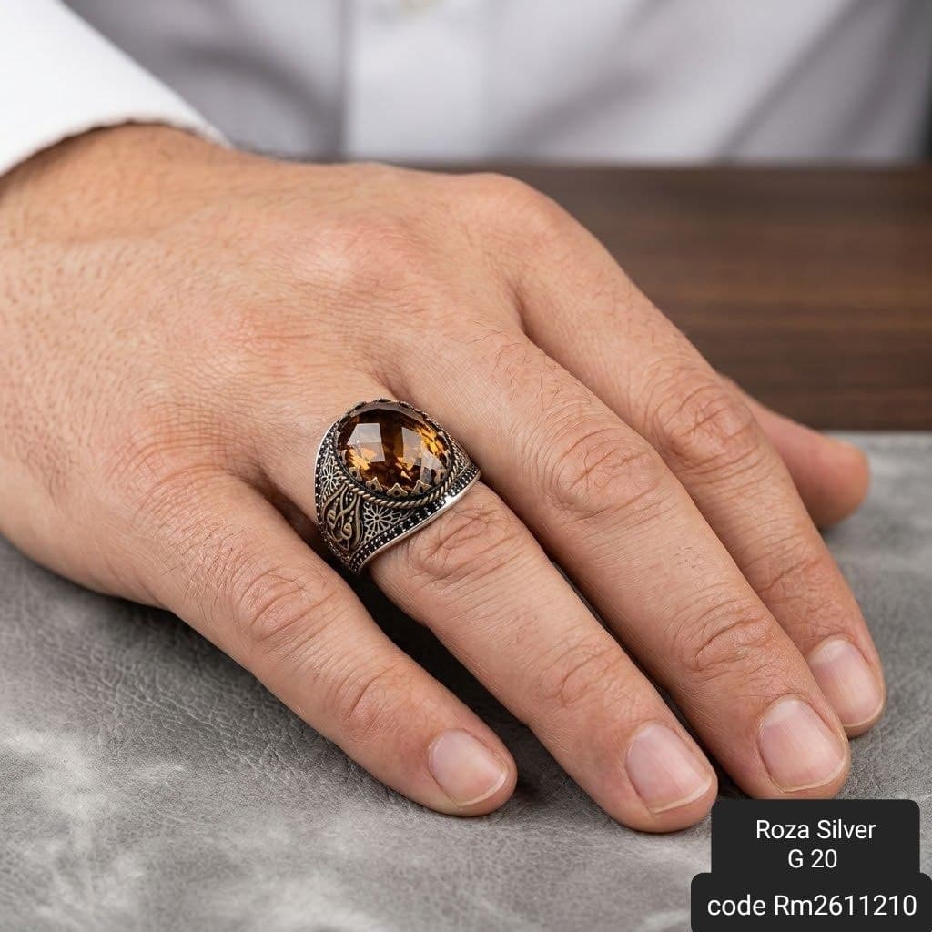 خاتم رجالي فضة عيار 925 بتصميم فاخر وجذاب لمظهر متكامل