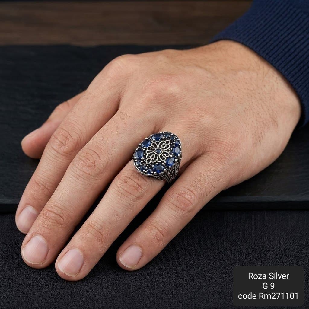 خاتم رجالي فضة عيار 925 بتصميم أنيق وجذاب