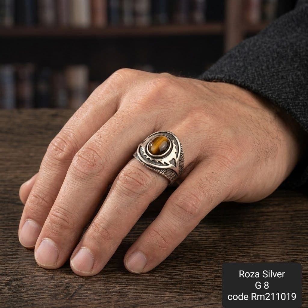 خاتم رجالي فضة عيار 925 بتصميم فاخر وجذاب